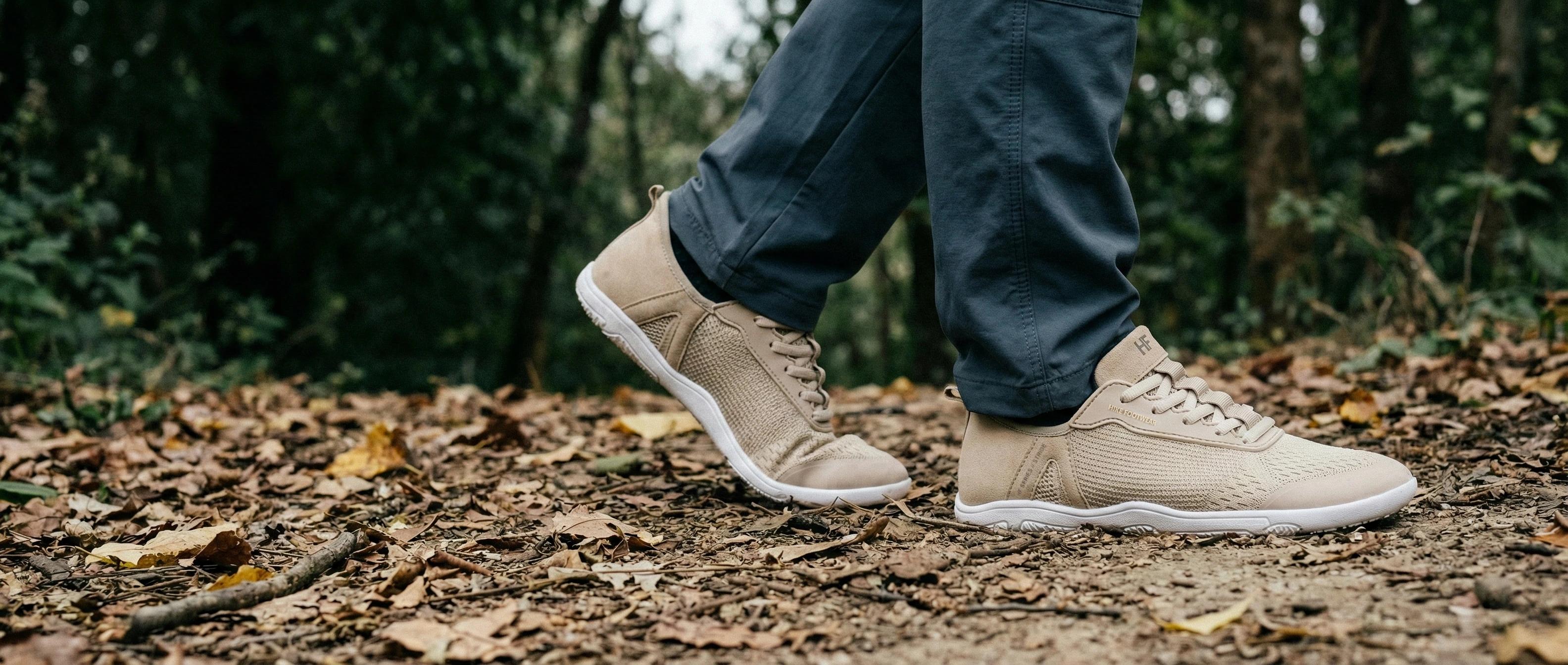 Walking on a forest trail in Hike Footwear barefoot shoes
